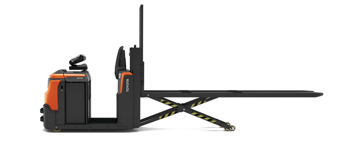 Toyota low level order picker with rasied scissor forks